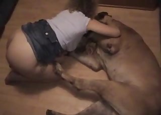 Beautiful babe is enjoying her lovely dog