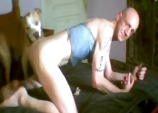Perverted bald zoophile drilled by his pet