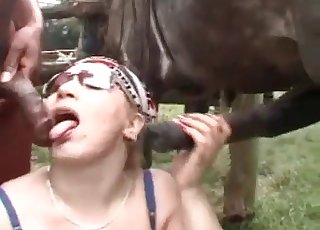 Unattractive zoophile in a hot threesome