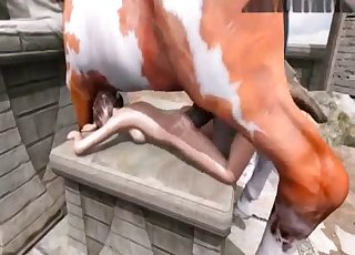 Lara Croft fucks a horse outdoors (3D)