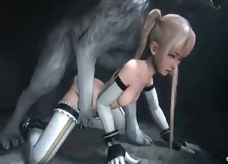 Cute blonde pounded hard by 3D wolf