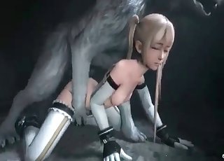 Cute blonde pounded hard by 3D wolf