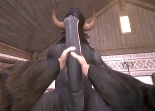 3D beauty jerks a giant stallion sausage