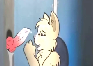 Glory hole porn movie with a furry slut sucking