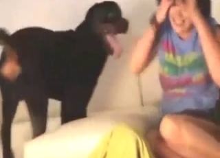 Dog love scene with a slutty lady who goes hard