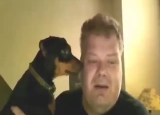 Extra-horny dog is going to make out with him