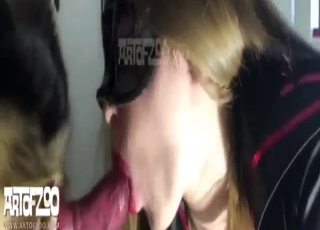 Pretty babe fucks a dog on all fours and sucks it