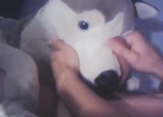 Husky plushie getting throat-fucked in POV