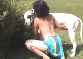 Cute-looking brunette lady wants a white dog