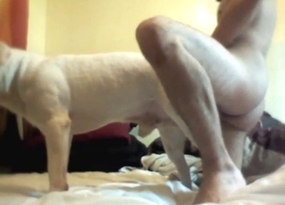 Guy shows what he's got with a slutty dog