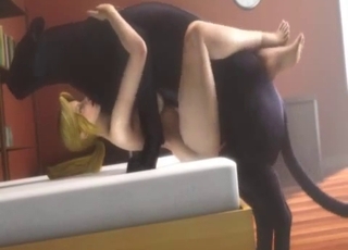 Large black animal is dominating this submissive slut