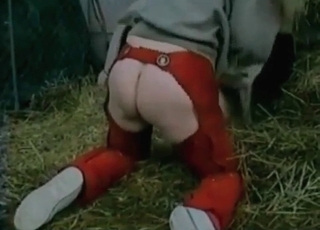This whore wears red pants and gets banged in doggy style