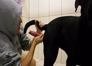 Doberman and a hot girl are both enjoying bestiality