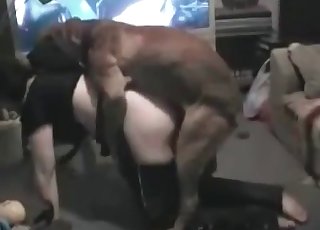 Crazy zoophile and trained young doggy