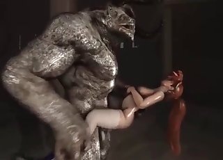 Tight cunt fucked hard by a satanic 3D monster
