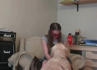 Masked musician and her trained dog