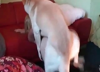 Blonde licked by her doggy
