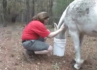 Fat guy pounds a white horse